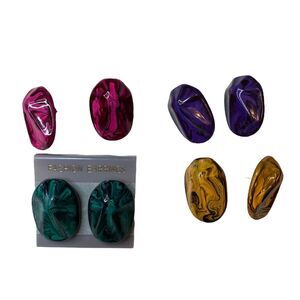 Vintage 80's Earrings Acrylic Pour Paint Stud Post 1"  Fashion Express Bundle